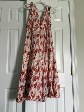 House of Harlow 1960 White Maxi Dress with Rust Floral Print